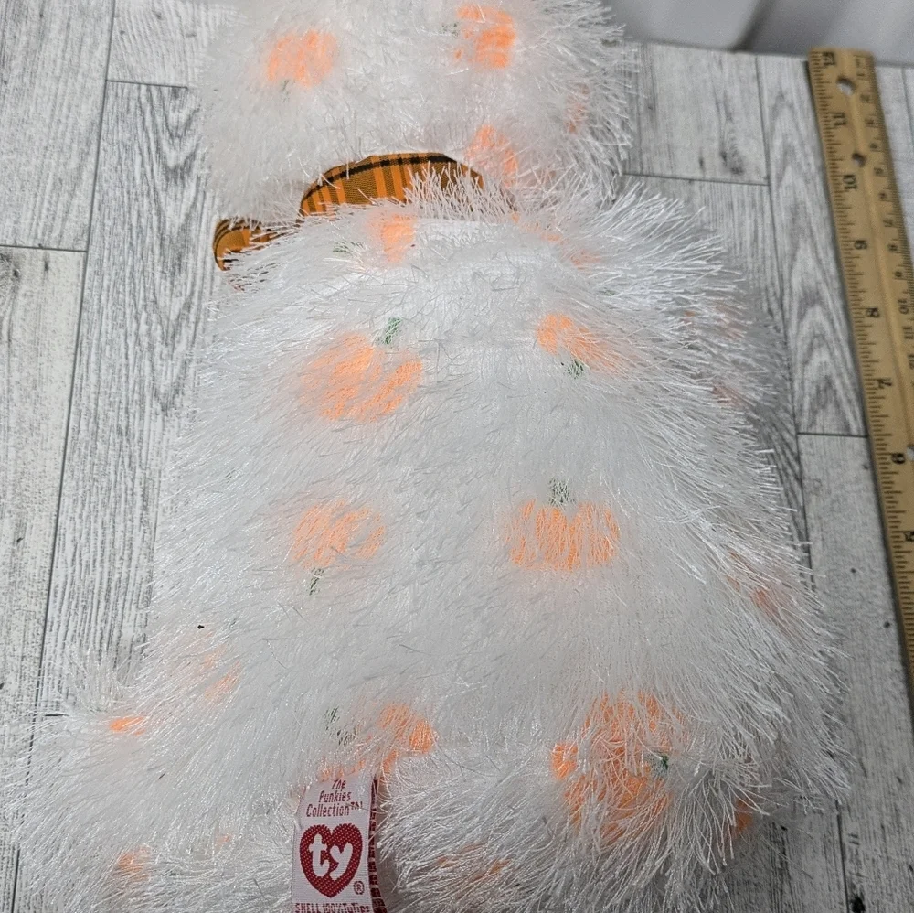 Ty Fluffy White and Orange Ghost Plush